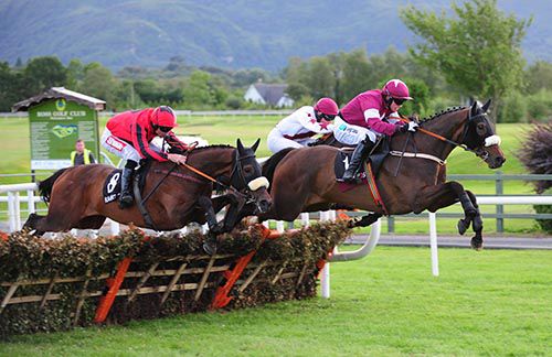 The Game Changer clears the last under Jonathan Burke from Hurricane Jojo (inside) and Queen Alphabet (nearest)