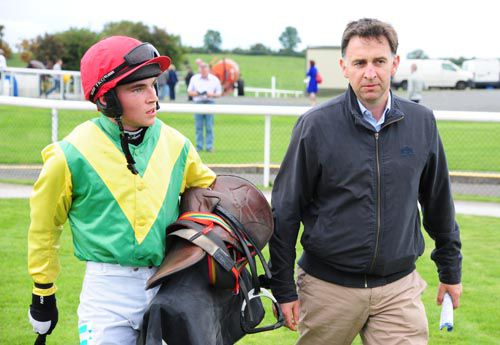 Jonathan Burke with Henry De Bromhead after his ride on Sizing Jo'burg at Kilbeggan last Friday