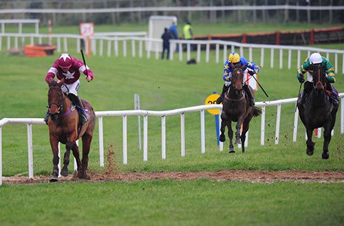 Measureofmydreams (Ruby Walsh) is ridden clear from I Knew Well and Curragh Na Gold (rail)
