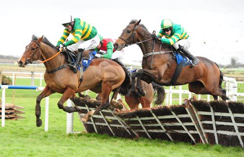 Rathpatrick (nearside, Mark Walsh) comes through to beat Oscar Knight (centre, Tony McCoy)