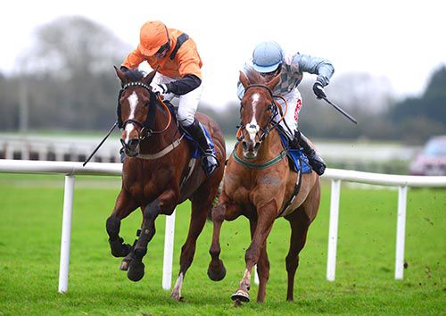 Might Be Magic (Pat Foley, rail) gets the better of Go Anna Go (Jonathan Burke)