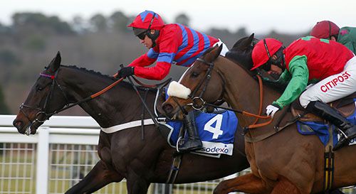 Dodging Bullets and Noel Fehily nearside come to claim Sprinter Sacre and Barry Geraghty