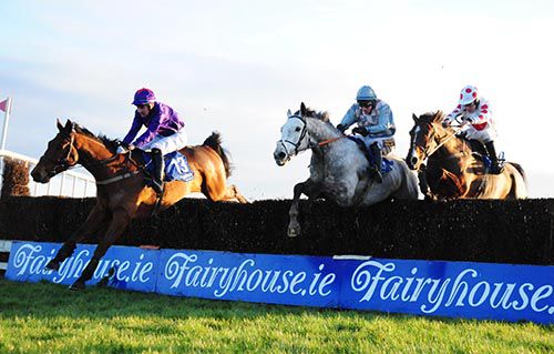 Ardmillan (left) leads over the last from De Benno and Glen Ode (right)