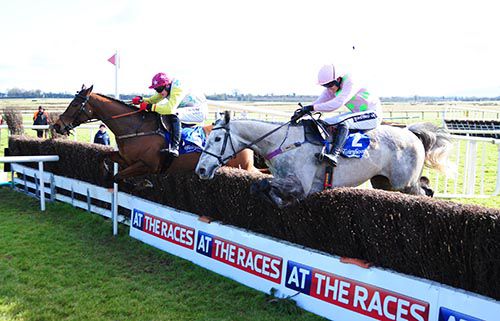 Smokey Joe Joe (left) and Dogora jump the last together