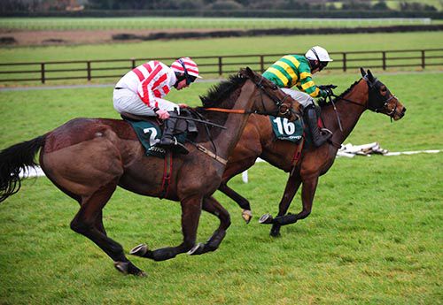Arctic Skipper (red and white) is about to pass A Hardy Nailer on the run-in