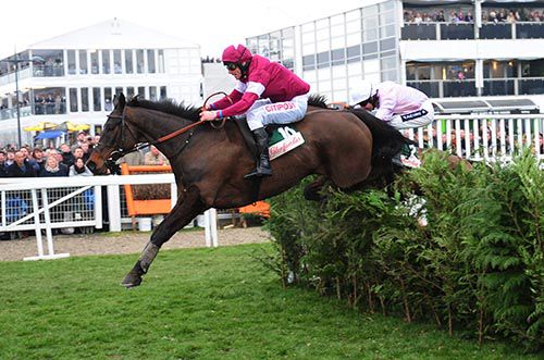 Rivage d'Or and Davy Russell clear the last ahead of Any Currency