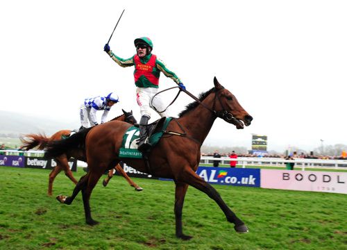 Moon Racer winning the 2015 Champion Bumper at Cheltenham