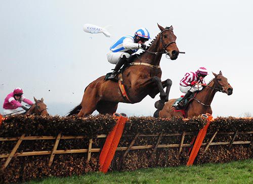 Killultagh Vic leads over the last from Noble Endeavour