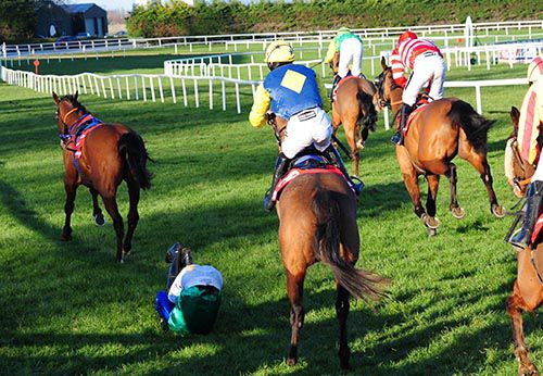 Fergiethelegend leads the field away from the ninth, as Murphys Filly (Adrian Heskin) exits