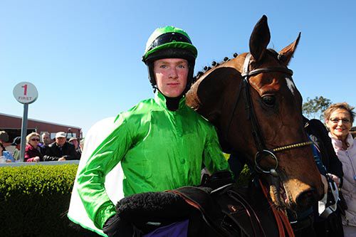 Cian Collins celebrating his first winner on Poetic Lord in Wexford