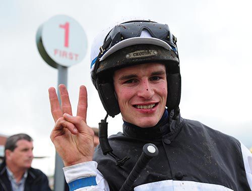 Danny Mullins celebrates his first treble over jumps