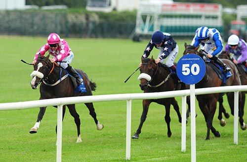 Play The Game (pink & white) is ridden out by Gary Carroll to see off Hollywood Road & Fisherman's Blues