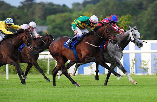 Hurricane Sky & Fran Berry (white cap) come to tackle Landau (grey) and Jack Kennedy