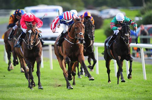 Hudson's Bay, striped cap, heads for the winning post in Killarney