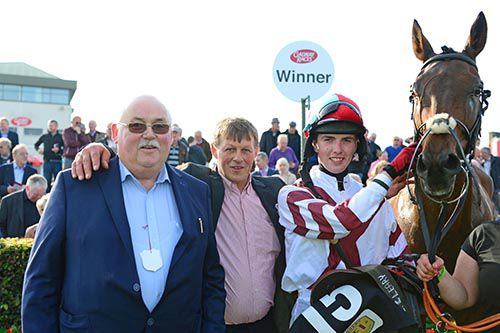 From left to right: Owner John Joe McGrath, Stephen Mahon, Donagh Meyler and Afatcat