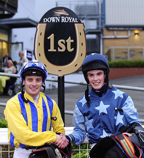 Declan McDonogh (left) and Tom Madden shake hands after dead-heating