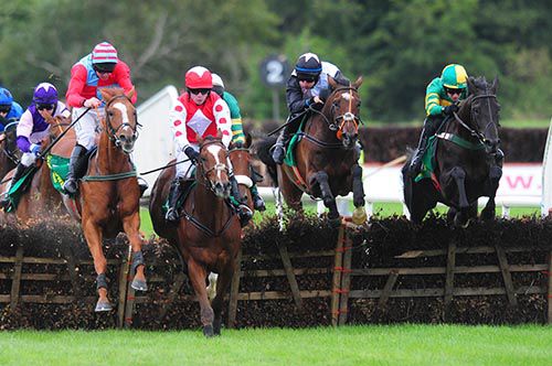 Eventual winner Have A Few (Mark Walsh, right) clears the last