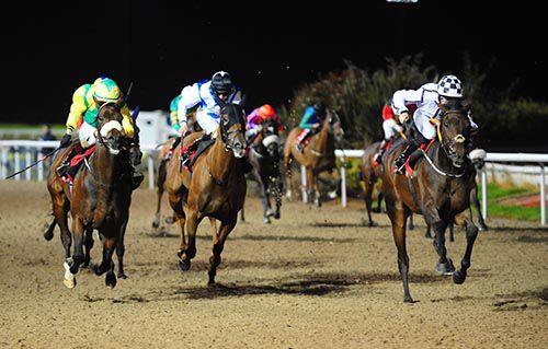 Captain Carleton (Sean Corby, right) beats What Lies Ahead (centre) and Catchy Lass (nearside)