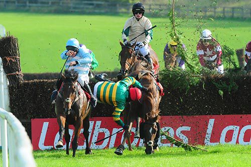 Carriganog unseats Niall Madden at the last with eventual winner Sadler's Risk on his left