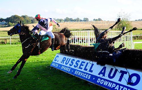 What drama! Johnny King (airborne) is about to knock Shane Crimin from his mount 