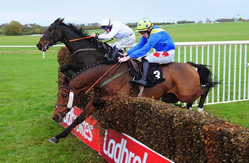 Tintown Rambler (far side) and Diamondgeezer Luke jump the last
