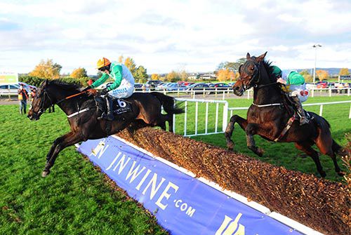 Knockanarrigan jumps the last ahead of Nosey Box