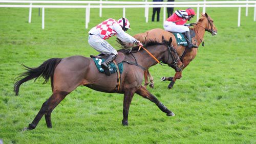 Simply Ned leads Flemenstar away from the last at Leopardstown over Christmas 