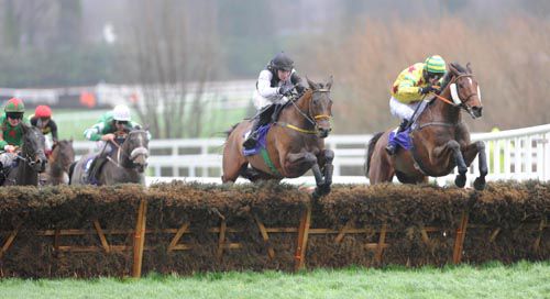 Forever Gold (left) jumps the last alongside Russian Bill