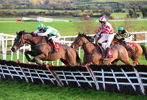 Ice Cool (Donagh Meyler) jumps the last ahead of Like A Demon and Mista Wabbit Man