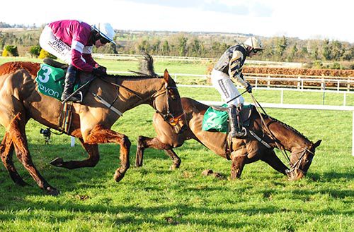 Black Hercules and Ruby Walsh come down to leave Measureofmydreams and Paul Townend to score