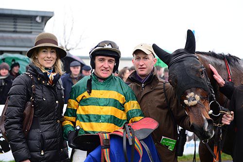 Jockey Barry Geraghty with Colm and Louise Murphy and Marlbrook