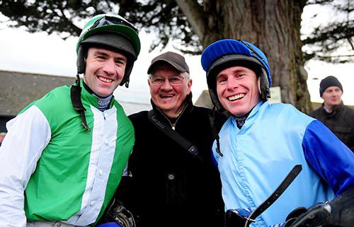 John Joe Walsh with Brian O'Connell (left) & Philip Enright (rider of runner-up Positive Approach)