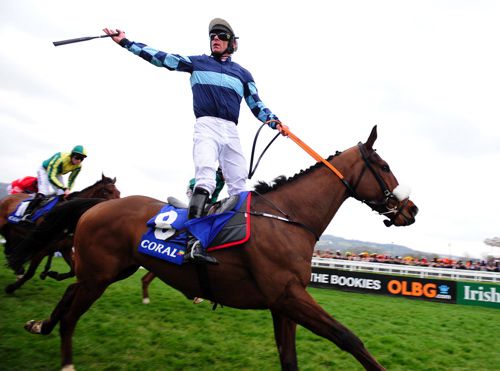 Davy Russell and Diamond King after winning the Coral Cup