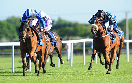 Blood Moon (blinkers) is ridden out by Colin Keane to beat Golden Pearl