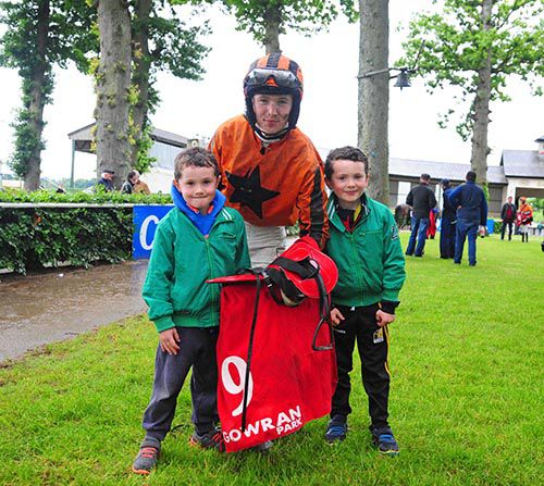 Colin Keane with trainer Paddy Meany's grandsons Michael, left and Padraic 