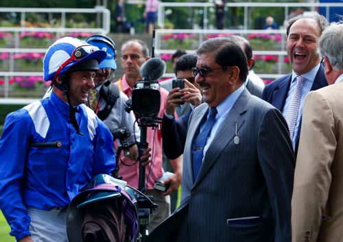 Sheikh Hamdan Al Maktoum pictured with jockey Dane O'Neill