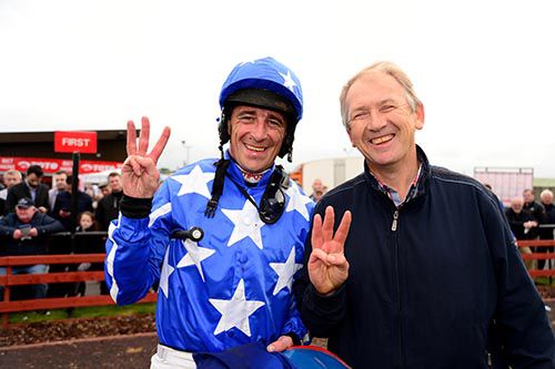 Davy Russell and Charles Byrne after Top Of The Town brought up the treble in Roscommon back in 2016