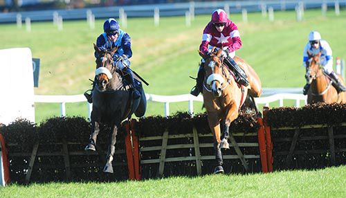 Billy's Hope (left) and Dounikos are in the air together at the last