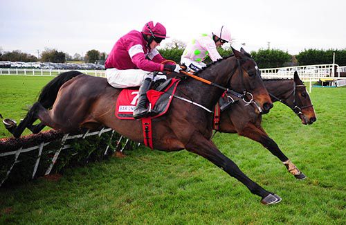 Apple's Jade (nearside, Bryan Cooper) and Vroum Vroum Mag (Ruby Walsh) are locked in combat