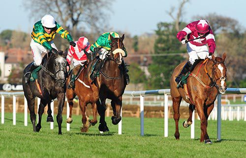 Bleu Et Rouge (Barry Geraghty, left) comes through to beat Gangster (right)