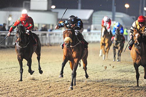 Duchessofflorence (centre) wins from Asian Wing (right) and Carvelas (left)