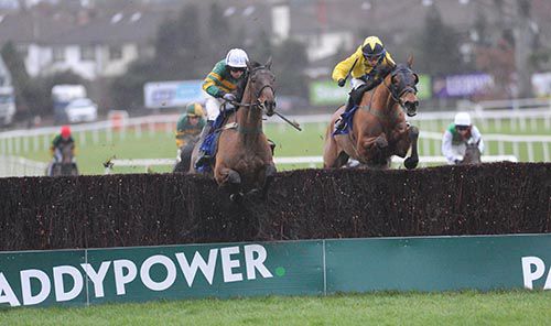 Foxrock (right) and On The Fringe in the air together at the last