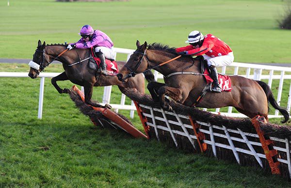 Mine Now and Richie Deegan (far side) clear the last with Rue Hill