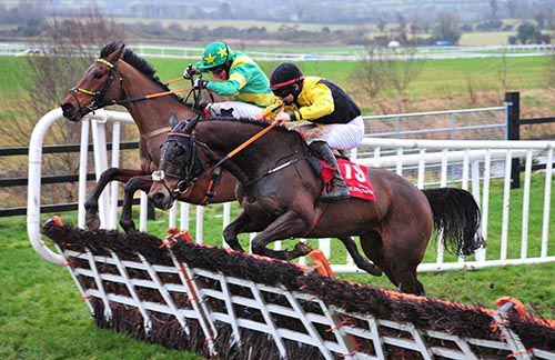 Graphic Legacy (Ricky Doyle, nearside) battles it out with Rock On Barney (Mikey Fogarty)