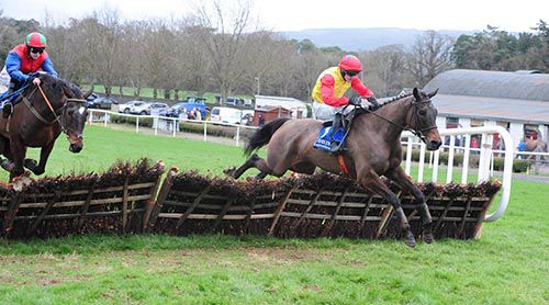 Peace N' Milan (Ricky Doyle, right) on the way to victory from Zipporah (Rachael  Blackmore)