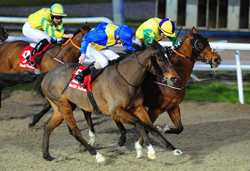Strategic Heights (Kevin Manning nearside) edges out  Red All Star (Killian Leonard)
