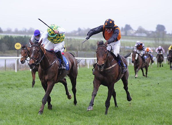 Be My Vinnie (Eoin O'Connell, nearside) got there to beat The Church Gate (Robbie  Colgan)