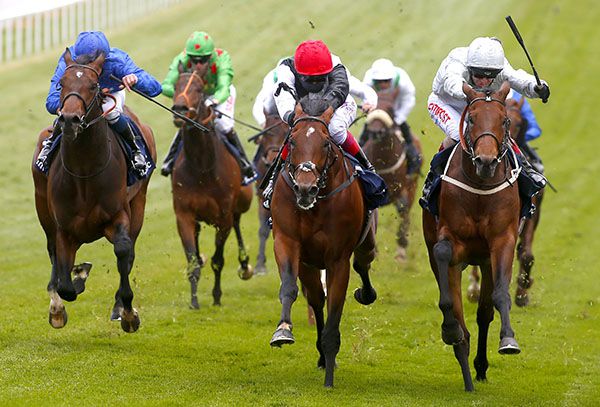 Cracksman (red cap) pictured on his way to victory at Epsom last month