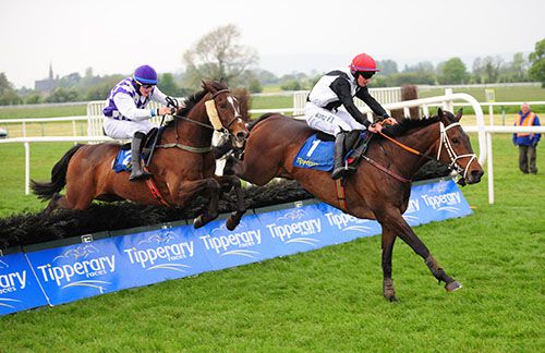 Knockraha King (Paul Townend) heads  for home  ahead of the eventual promoted  winner Clounts Meadows and Ricky Doyle