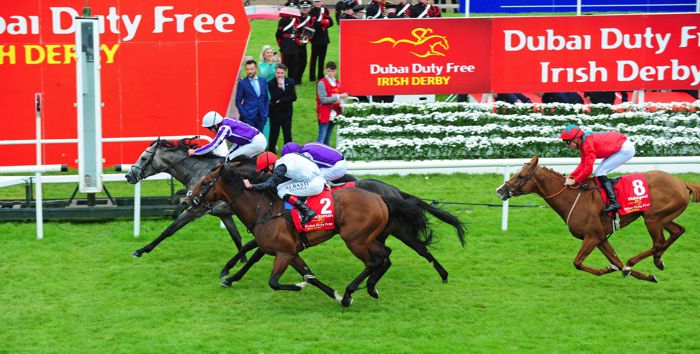 Capri (far side) winning the Dubai Duty Free Irish Derby